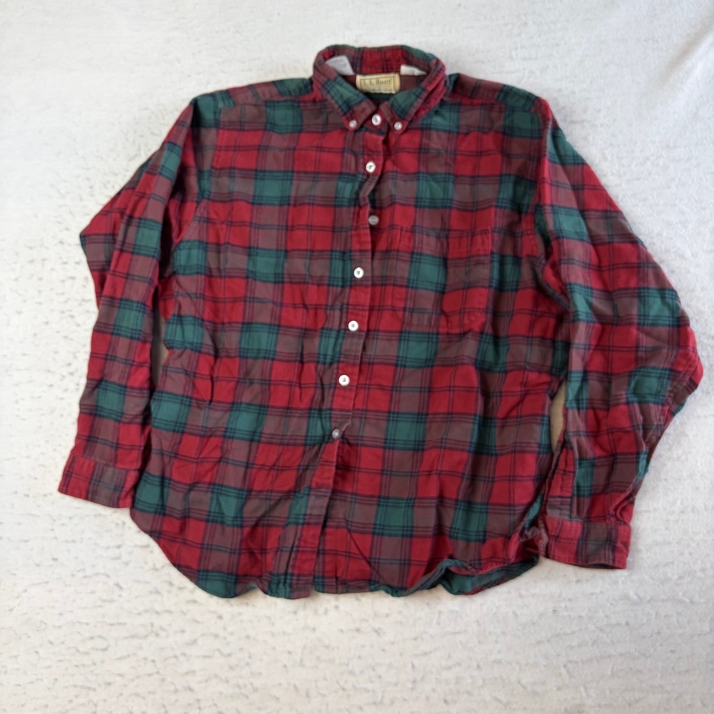 L.L. Bean Flannel Button Down Shirt Mens L Red Green Plaid Made in‎ USA
